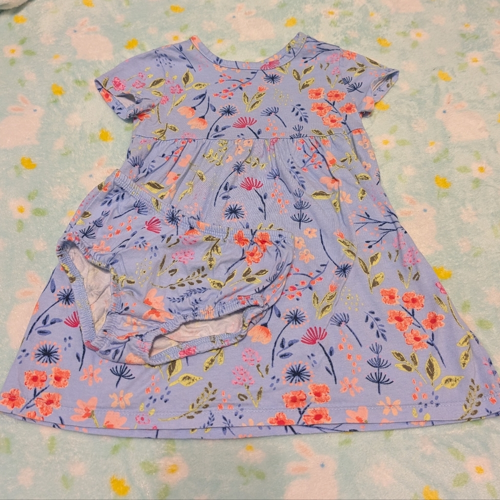 Wonder Nation Blue Floral Toddler Dress With Matching Bloomer Diaper Cover 24 M